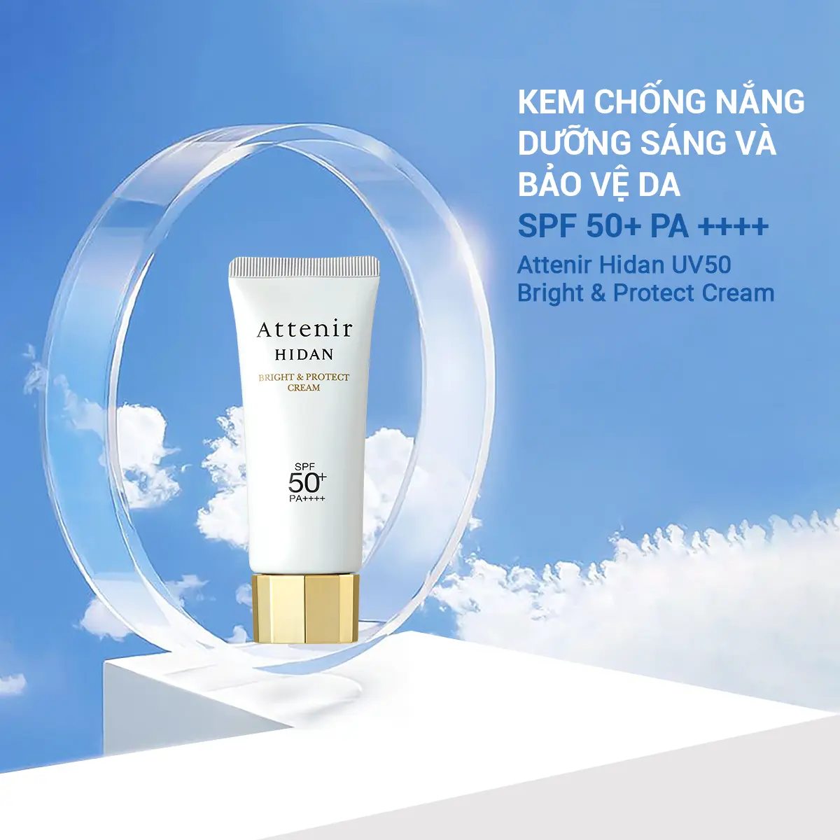 Kem chống nắng dưỡng sáng và bảo vệ da SPF 50+ PA ++++ 40g Attenir Hidan Bright & Protect Cream