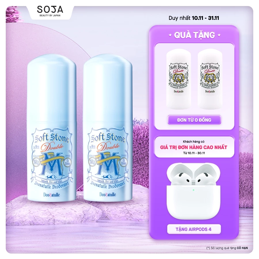 Combo 2 Lăn Khử Mùi Deonatulle Đá Khoáng Dạng Sáp Bạc Hà Cho Nam 20G